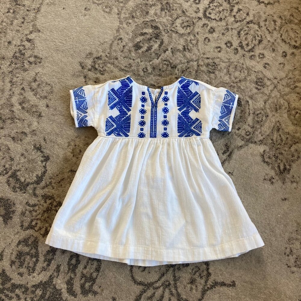 Crewcuts Blue and White Embroidered Dress